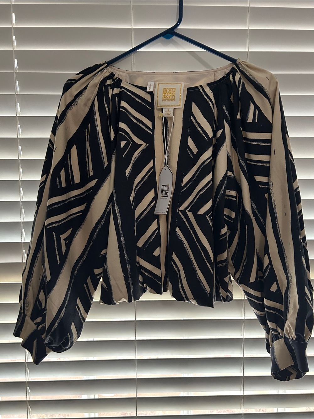Black & Cream Geometric Blouse - Designer Label